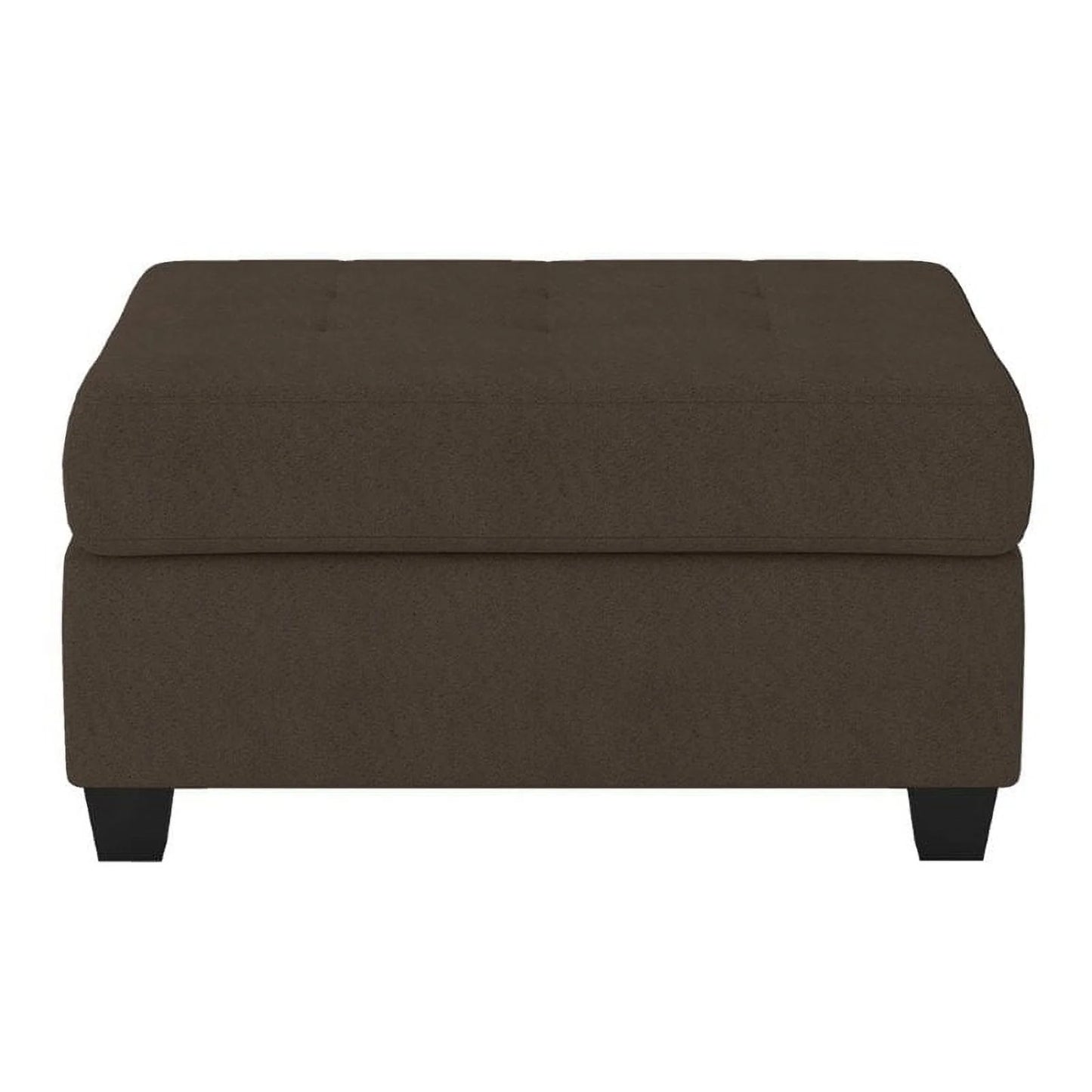 Pemberly Row Upholstered Storage Ottoman, Large Button Tufted Footrest for Living Room, Square Bench with Hidden Space for Blankets, Chocolate