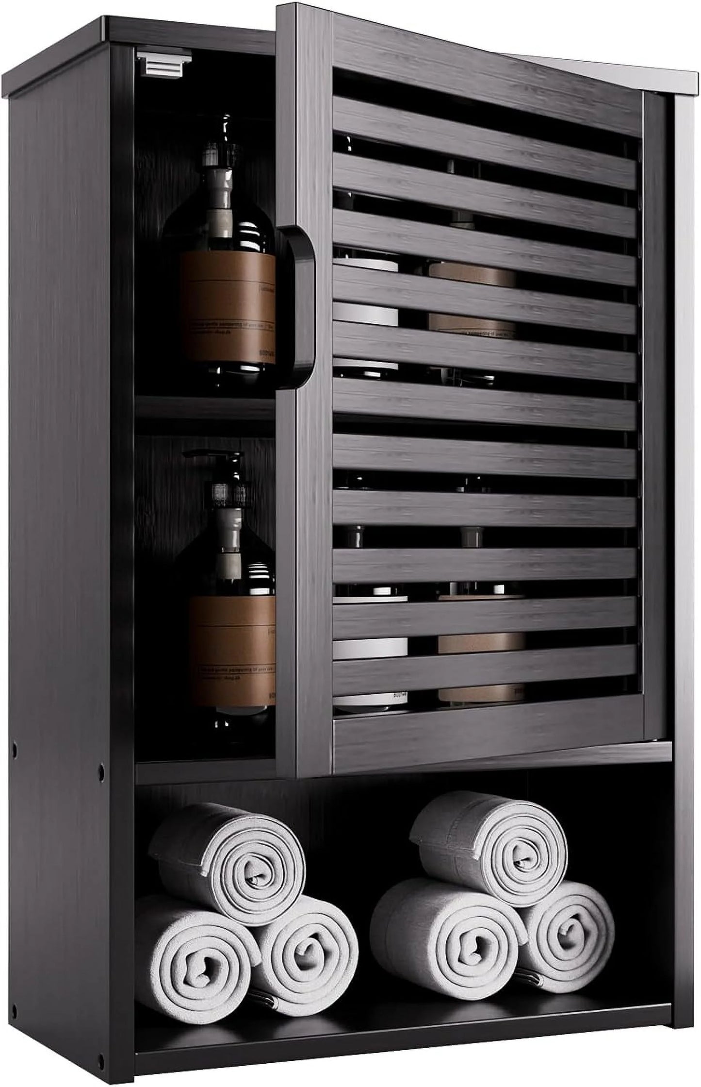 Bathroom Wall Cabinet, Medicine Cabinet Over The Toilet, Bamboo Hanging Storage Organizer with Single Door and Open Bottom Shelf, for Kitchen Living Room, Natural
