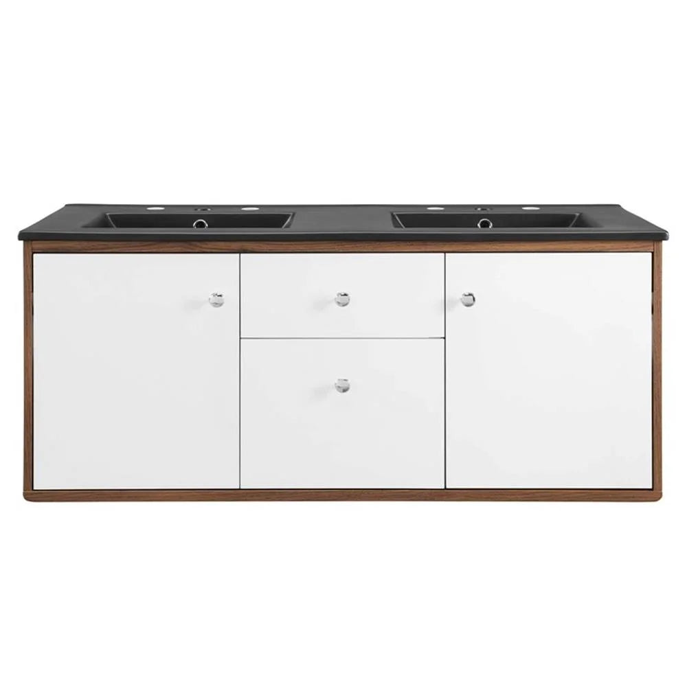 Modway Transmit 48" Wall-Mount Bathroom Vanity in Walnut Black