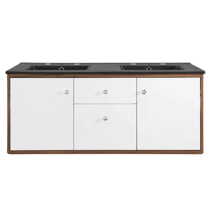 Modway Transmit 48" Wall-Mount Bathroom Vanity in Walnut Black