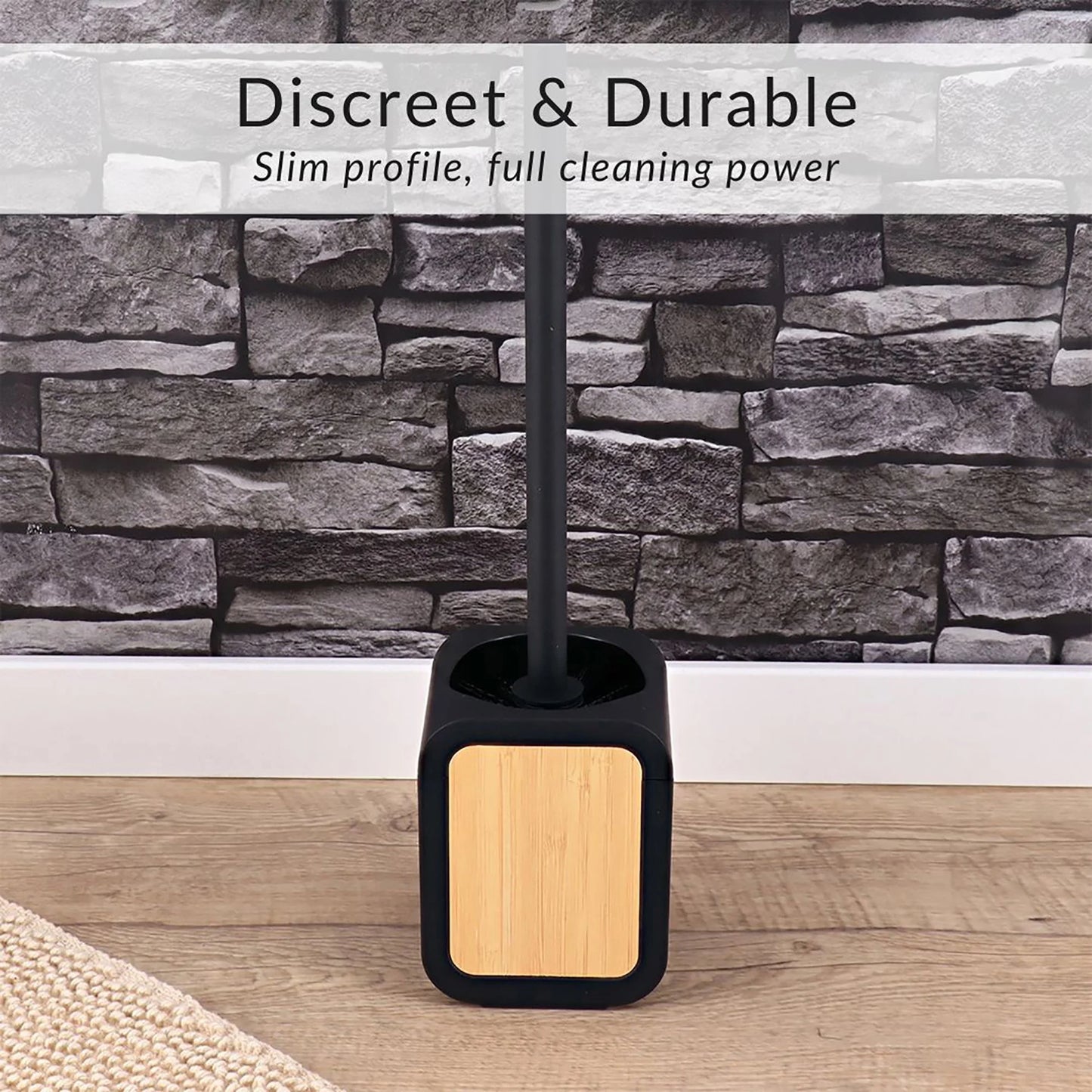 4-Piece Bathroom Accessory Set Gray Rubber and Acacia