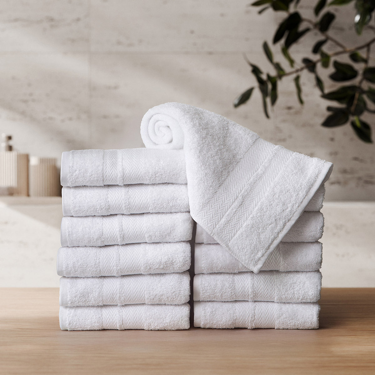 Enova Recycled Cotton Hand Towels for Hospitality and Home, White, Set of 12