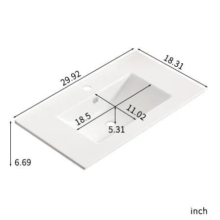 Lisonu 24-Inch Bathroom Vanity Top with Integrated Sink, White Porcelain Ceramic Vanity Sink Top with Oval Basin for a Clean, Modern Bathroom