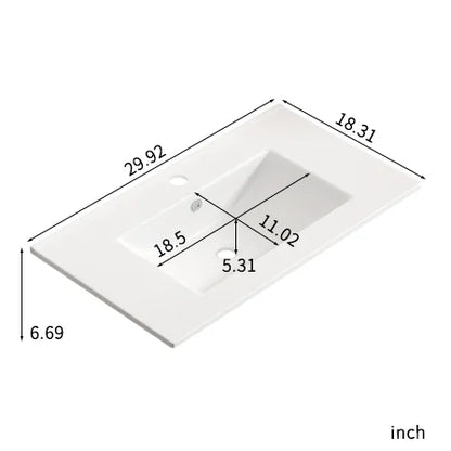 Lisonu 24-Inch Bathroom Vanity Top with Integrated Sink, White Porcelain Ceramic Vanity Sink Top with Oval Basin for a Clean, Modern Bathroom