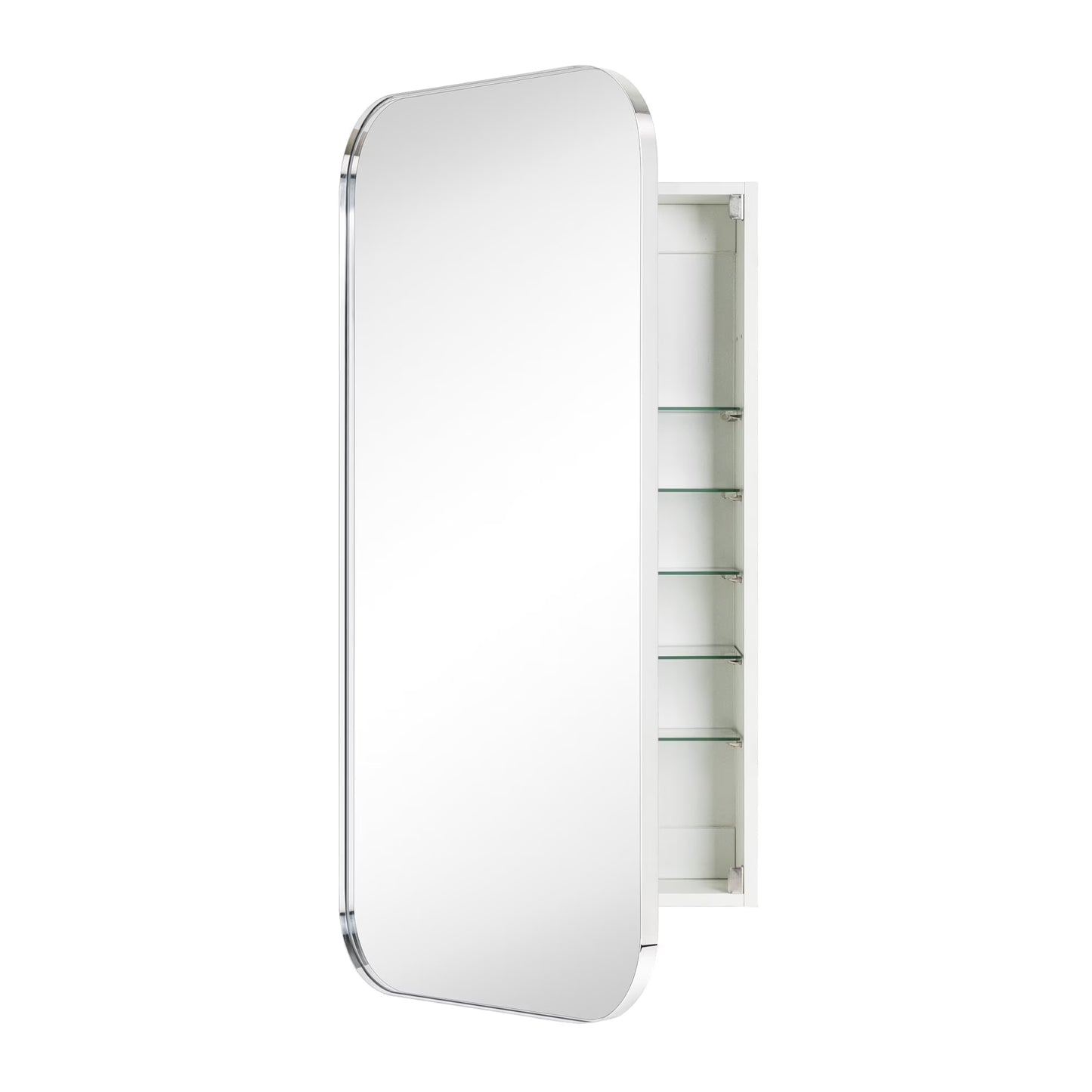 TEHOME Black Rectangle Long Recessed and Surface Mount Stainless Steel Metal Framed Rounded Rectangular Bathroom Cabinet with Mirror 20x40''