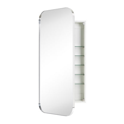 TEHOME Black Rectangle Long Recessed and Surface Mount Stainless Steel Metal Framed Rounded Rectangular Bathroom Cabinet with Mirror 20x40''
