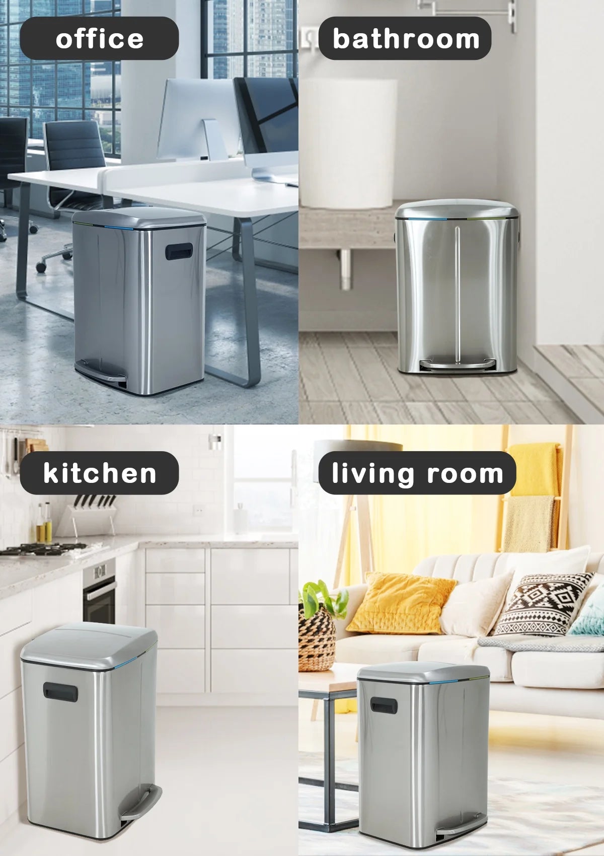 10 Gallon Dual Compartment Trash Can and Recycle Bin, Stainless Steel Foot Pedal Garbage Can Bathroom Double Trash Can Recycling for Kitchen with 2 x 5 Gallon Removable Inner Buckets, Soft Close