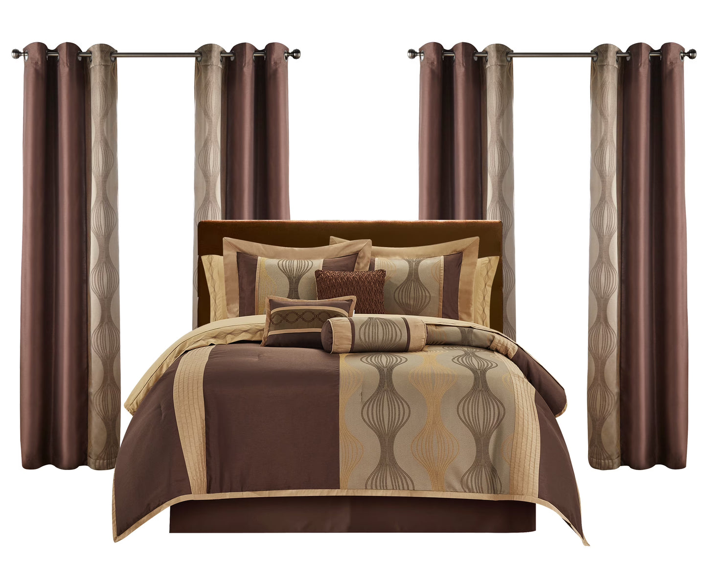 Lanco Black Silver Comforter Set , California King Size , 7 Pieces Fashion Jacquard Bedding Set