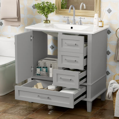 Nyveth Modern Bathroom Vanity with Ceramic Sink, Shelves, Drawers, Wood, Green