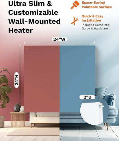 Amaze Heaters Dual Smart 400W Energy Efficient Space Heater w/Heat Guard & Wall Mount Kit - 24°x24° Paintable & Silent Indoor Electric Heater - For Up to 160 sq ft Rooms Such as Bedroom & Bathroom