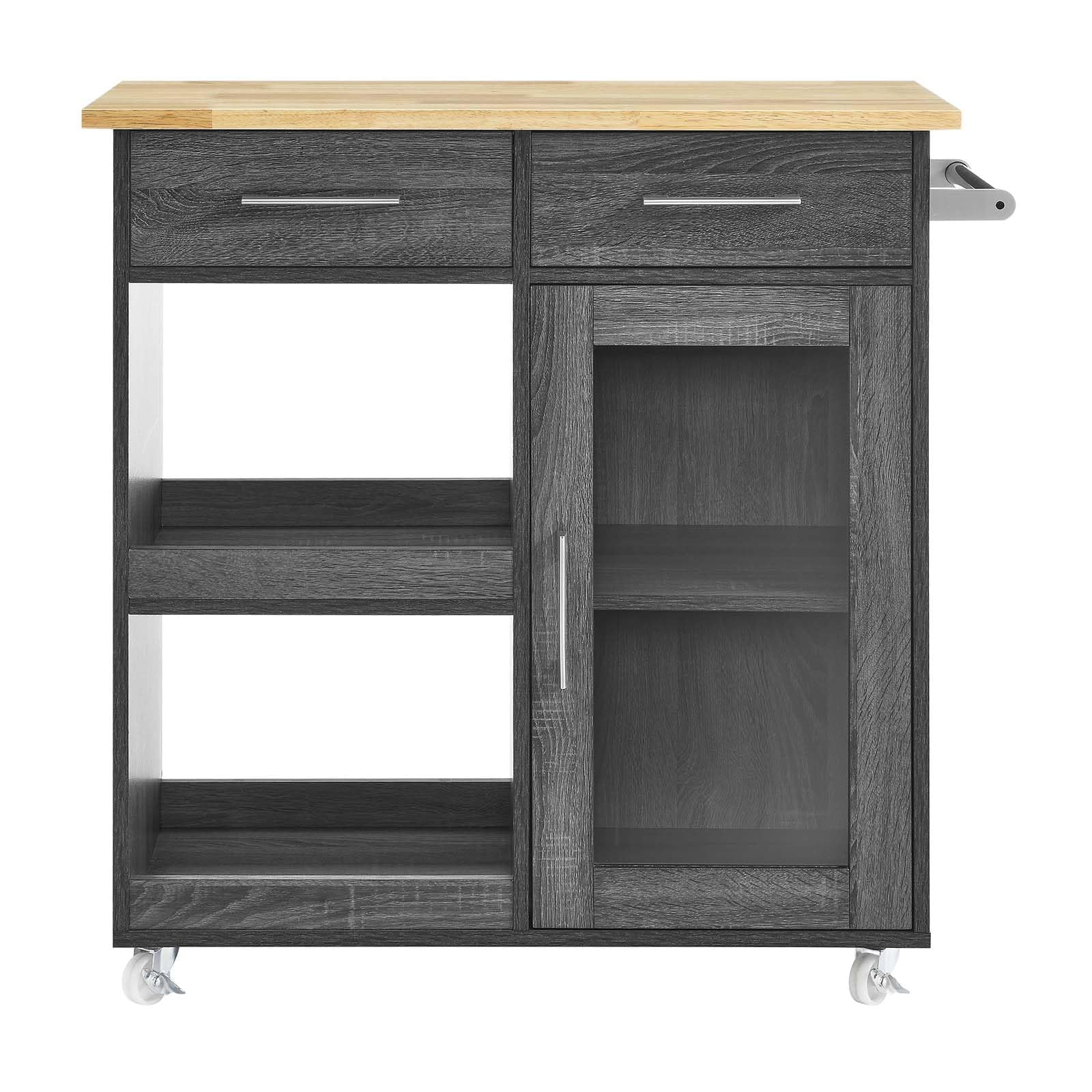 Culinary Rolling Kitchen Cart with Storage in Charcoal Natural - 3 Tiers Kitchen Island on Wheels with Towel Bar, Functional as a Coffee Station, Bar Cabinet or Butcher Block Island