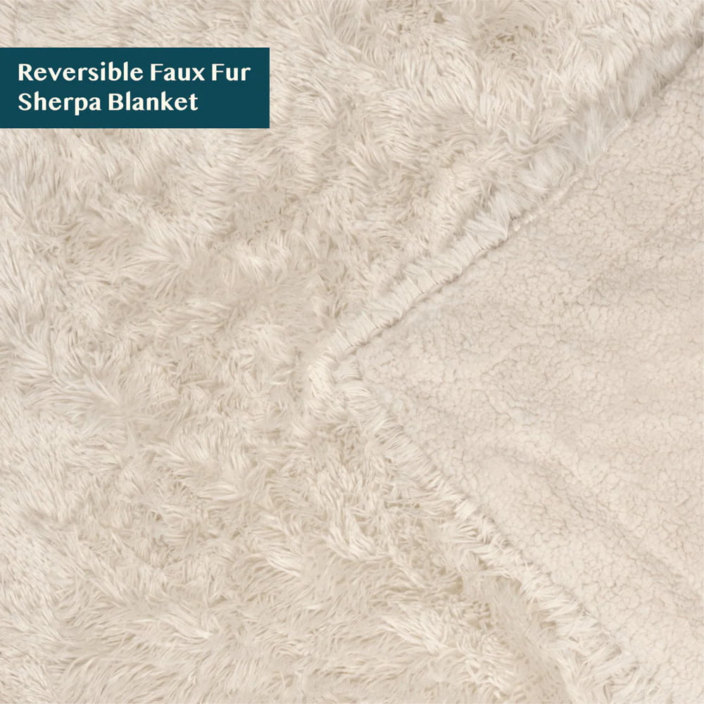 PAVILIA Soft Fluffy Faux Fur Bed Blanket, King, Cream Beige, Shaggy Furry Warm Sherpa Blanket Fleece Throw for Sofa, Couch, Decorative Fuzzy Plush Comfy Thick Throw Blanket, 90x108