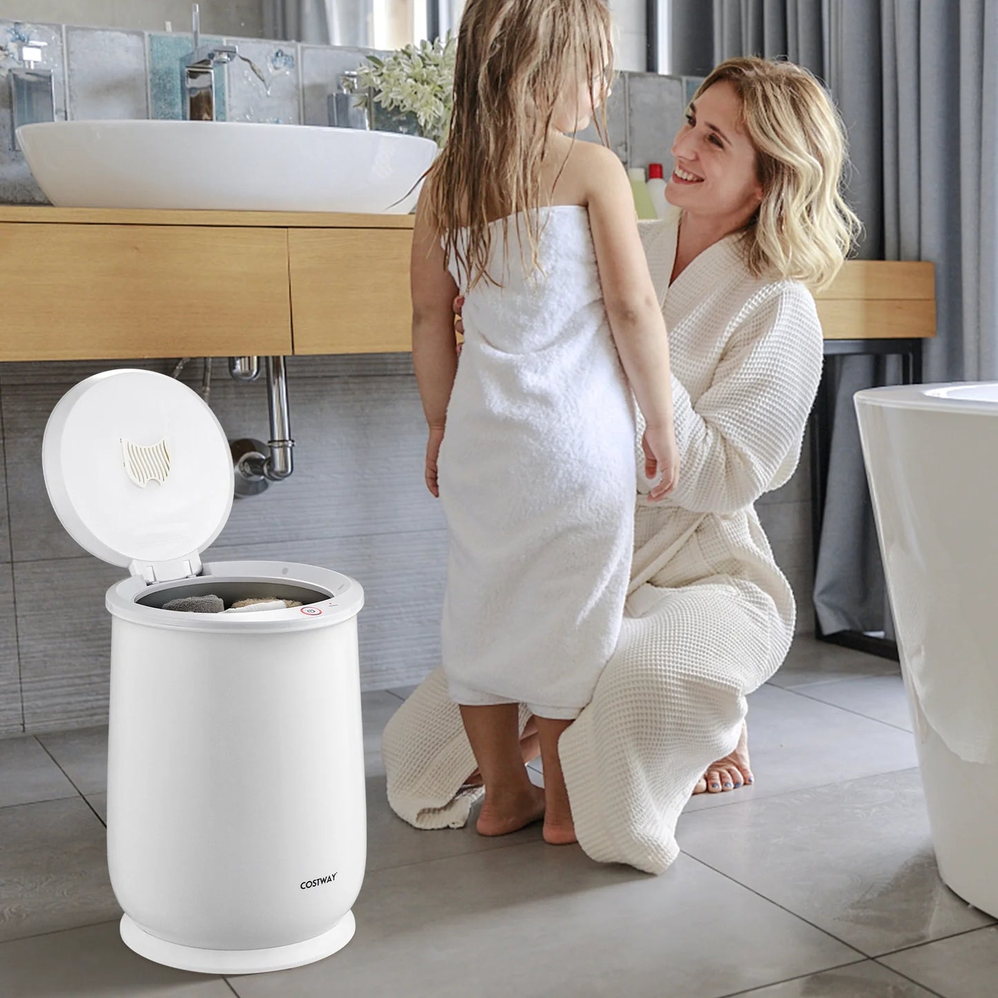 Costway 21L Large Capacity Towel Warmer with Flip-top Lid Auto Shut off Fragrance Holder White