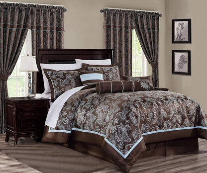 Chezmoi Collection Floral 7 Piece Bedding Sets, Queen with Comforter, Shams, Bed Skirt, Cushion, Breakfast Pillow, Neck Roll