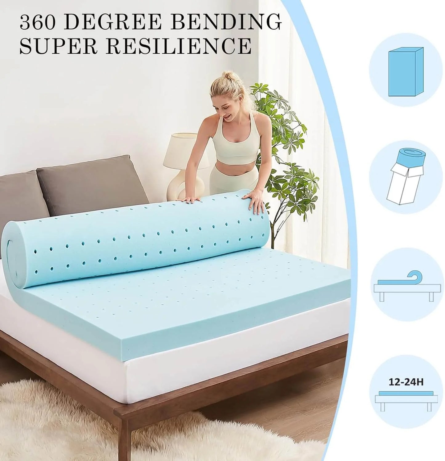 3 Inch Gel Memory Foam Mattress Topper for Pressure Relief,Cooling Gel Infused Foam Mattress Topper, Premium Soft Cooling Sleep,CertiPUR-US and Oeko-TEX Certified - Twin