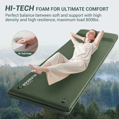 Elegear Self Inflating Sleeping Pad, 3.1" Ultra-Thick Memory Foam Camping Pad with Pillow Fast Inflating in 20s Insulated Camping Mattress Pad 4-Season Camp Sleeping Mat for Camping/Car/Tent