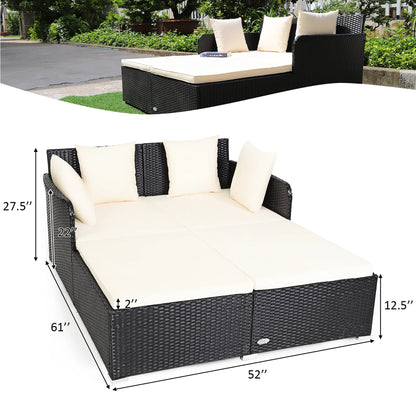 Costway Outdoor Patio Rattan Daybed Pillows Cushioned Sofa Furniture Beige