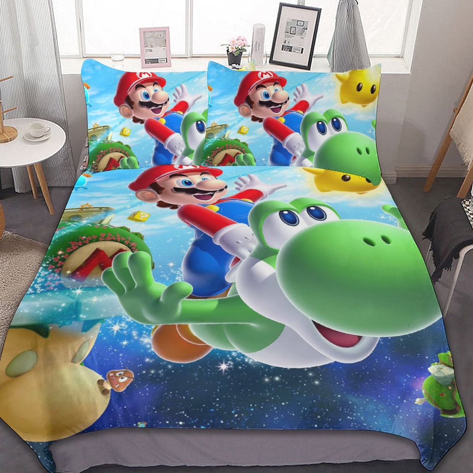 Super Mario Galaxy 3 Piece Bedding Sets Decor Comforter Sets With One Duvet Cover Two Pillow Shams