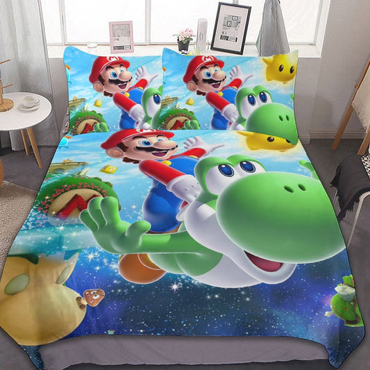 Super Mario Galaxy 3 Piece Bedding Sets Decor Comforter Sets With One Duvet Cover Two Pillow Shams
