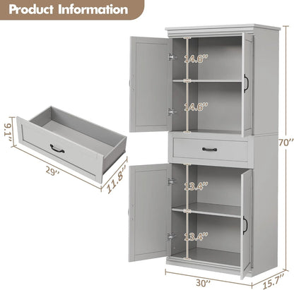 Ataucjin 70" Tall Kitchen Pantry Cabinet, Freestanding Cupboard Kitchen Pantry Storage Cabinet, Freestanding Cupboard with Doors and Adjustable Shelves, for Bathroom, Dining Room, Living Room