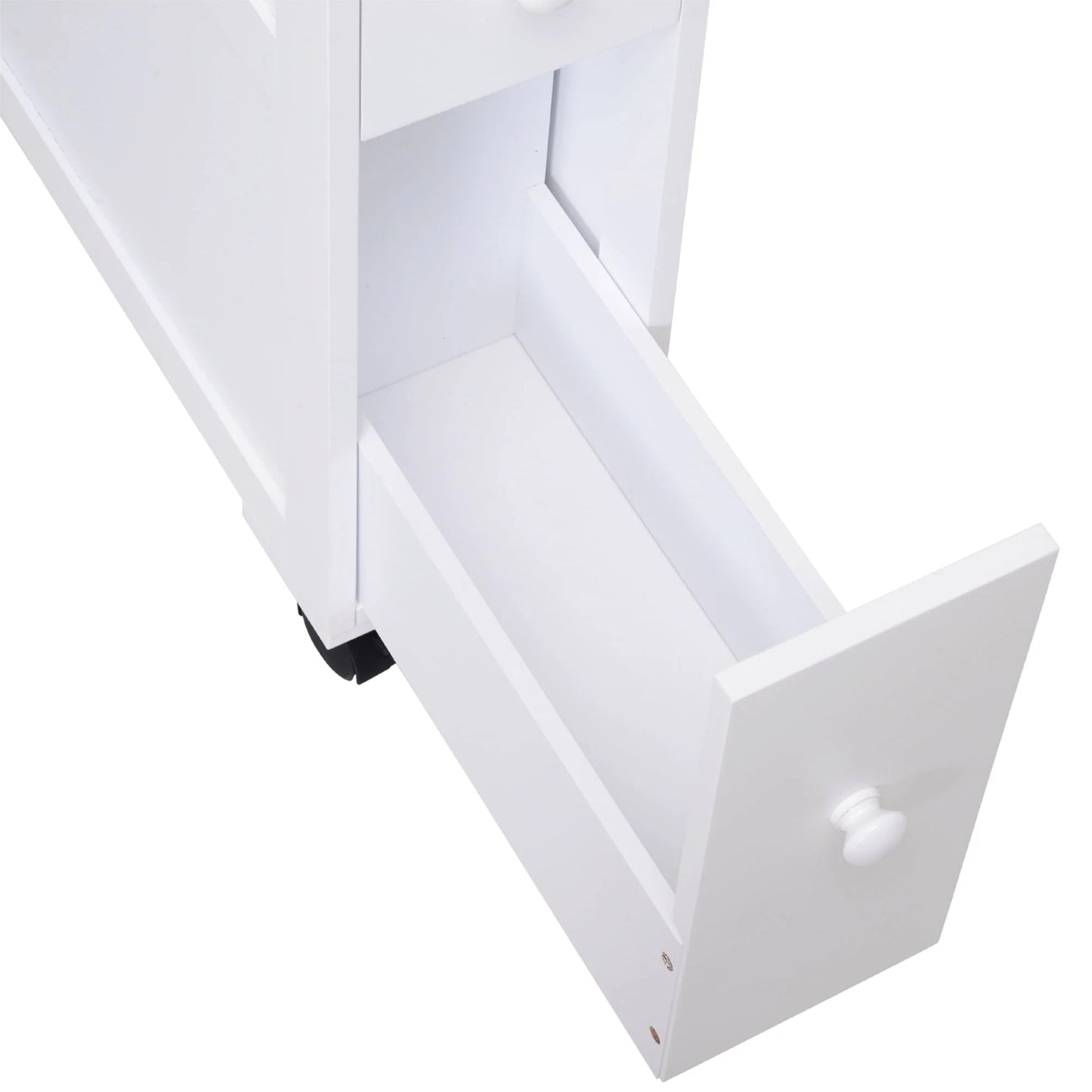 Homcom Wood Rolling Bathroom Side Storage Cabinet, White