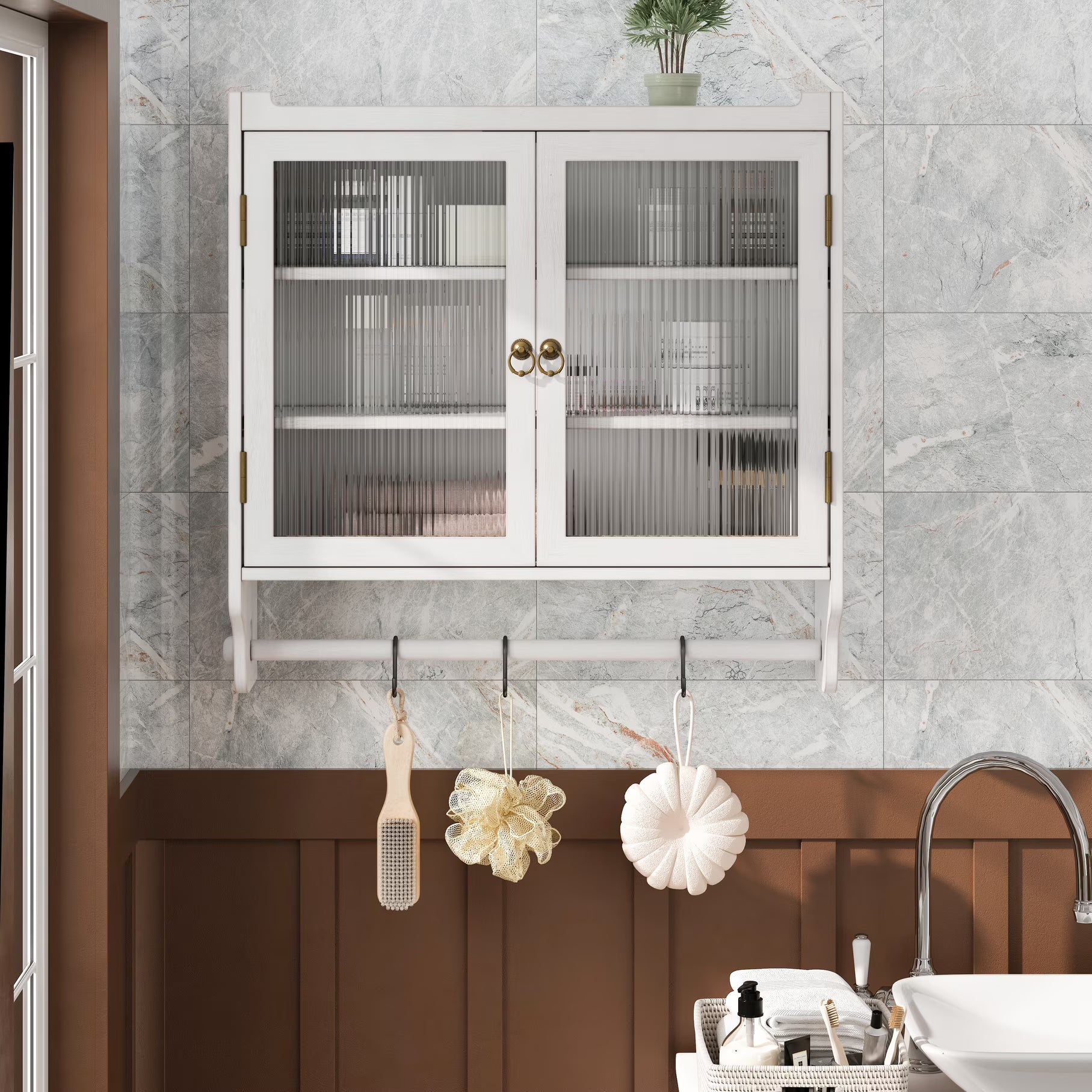 Wall Mounted Storage Cabinet In White, Minimalist Design For Home, Four Shelves, Bedroom To Kitchen Bathroom White Storage, Modern Minimalist, With