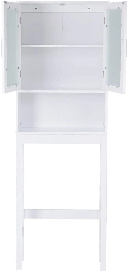 Giantex Wooden Over The Toilet Storage Cabinet, Home Bathroom Space Saver, Double Doors, Adjustable Shelf Organizer, Open Storage Shelf, Freestanding Toilet Storage Rack Unit