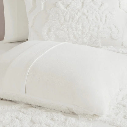 3 Piece Set Duvet Cover King Size, Soft Tufted Cotton Chenille Duvet Cover Set with 2 Pillow Shams and Corner ties, Breathable Bedding Comforter Cover for All Season, Off White