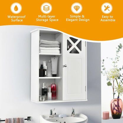 Costway Wall-Mounted Cabinet Bathroom Storage 2-Tier Shelf Multipurpose Organizer White