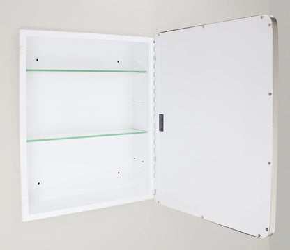 16x20 Austin Farmhouse Metal Framed Rounded Rectangle Recessed Bathroom Medicine Cabinet, Beveled Mirror, 14x18 in-Wall Opening, Powder-coated Steel, Adjustable Glass Shelves, Magnet Close, White