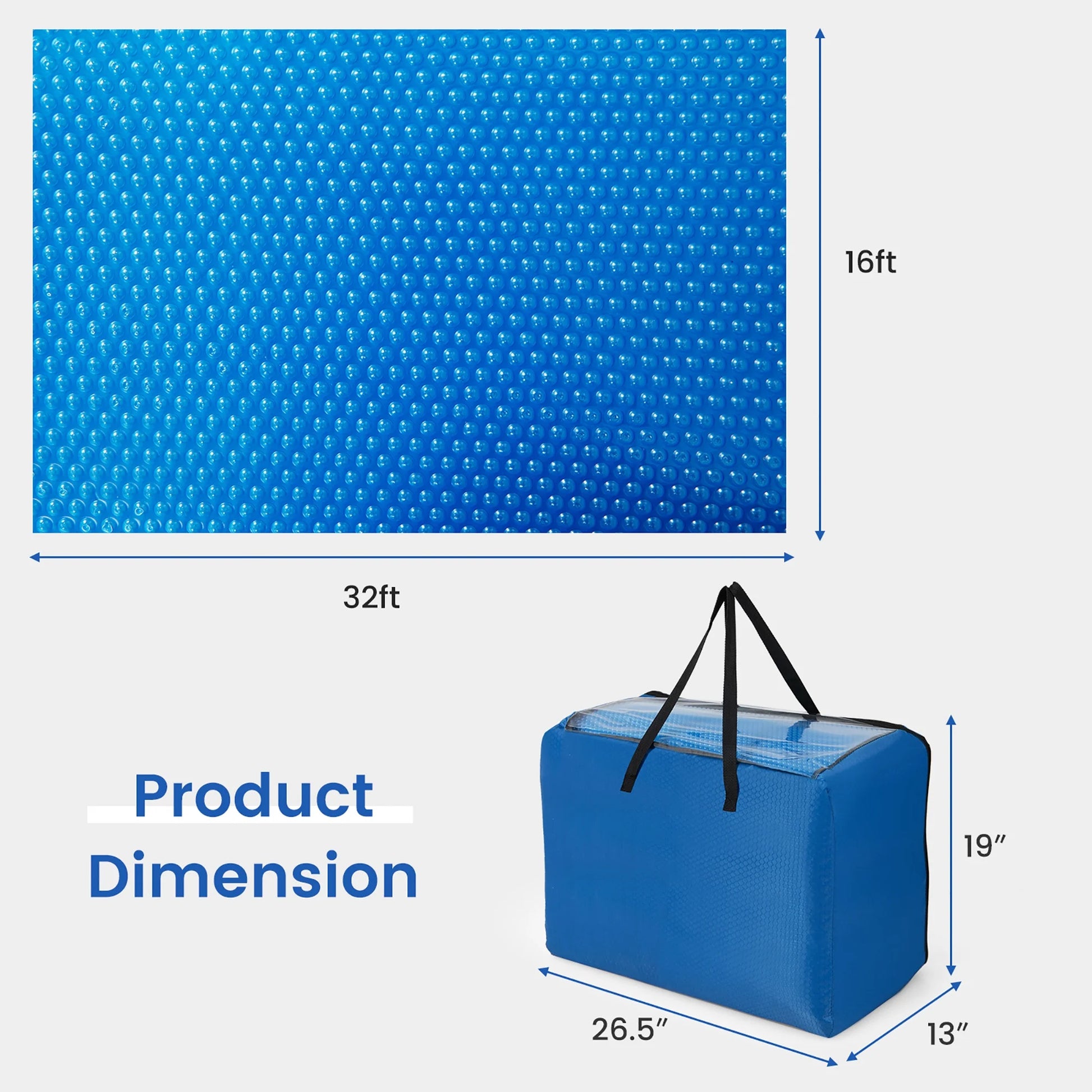 Costway 16x32 ft Rectangular Pool Solar Cover 12 Mil Heat Retaining Blanket with Carry Bag