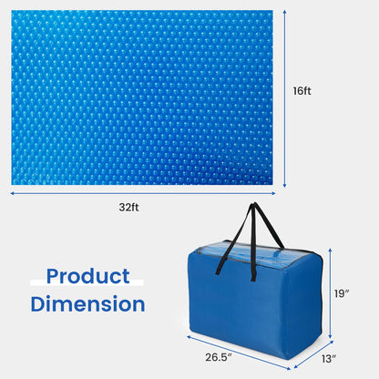 Costway 16x32 ft Rectangular Pool Solar Cover 12 Mil Heat Retaining Blanket with Carry Bag