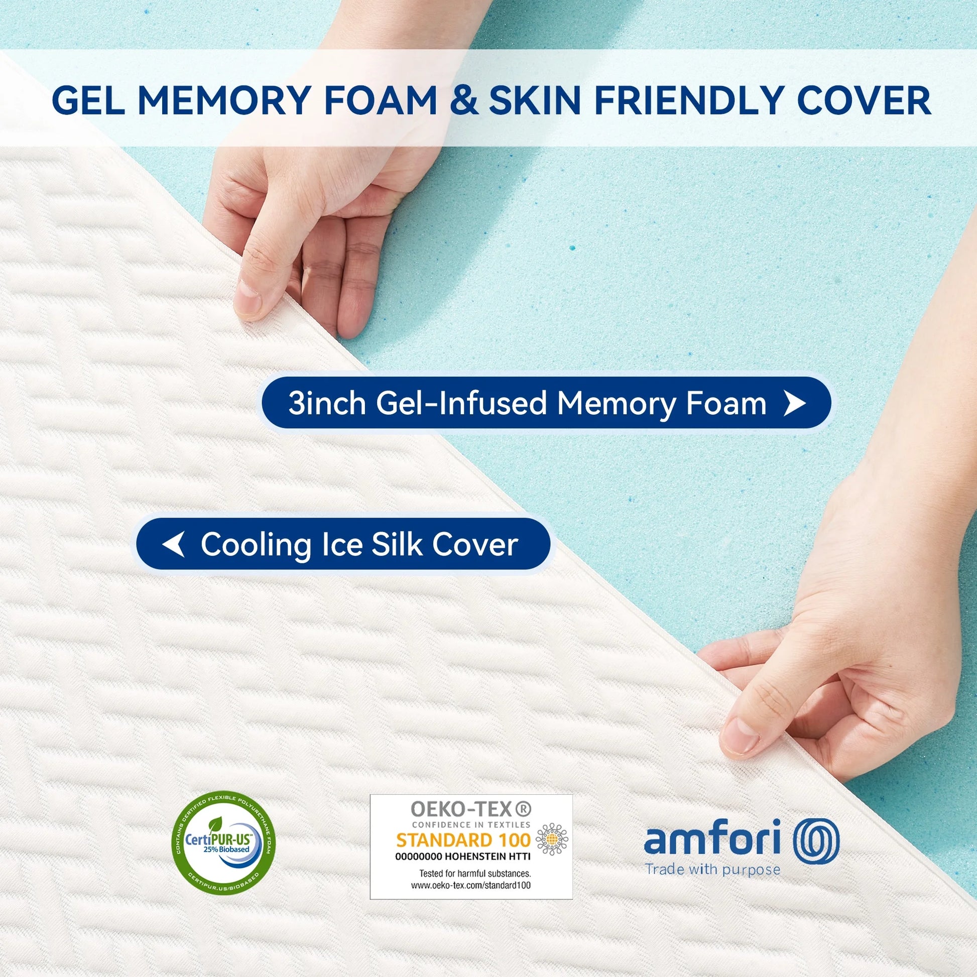 3 Inch Memory Foam Mattress Topper Queen Size Breathable Gel Memory Foam Cooling Mattress Topper Mattress Pad Cover for Back Pain Bed Topper with Washable Cover