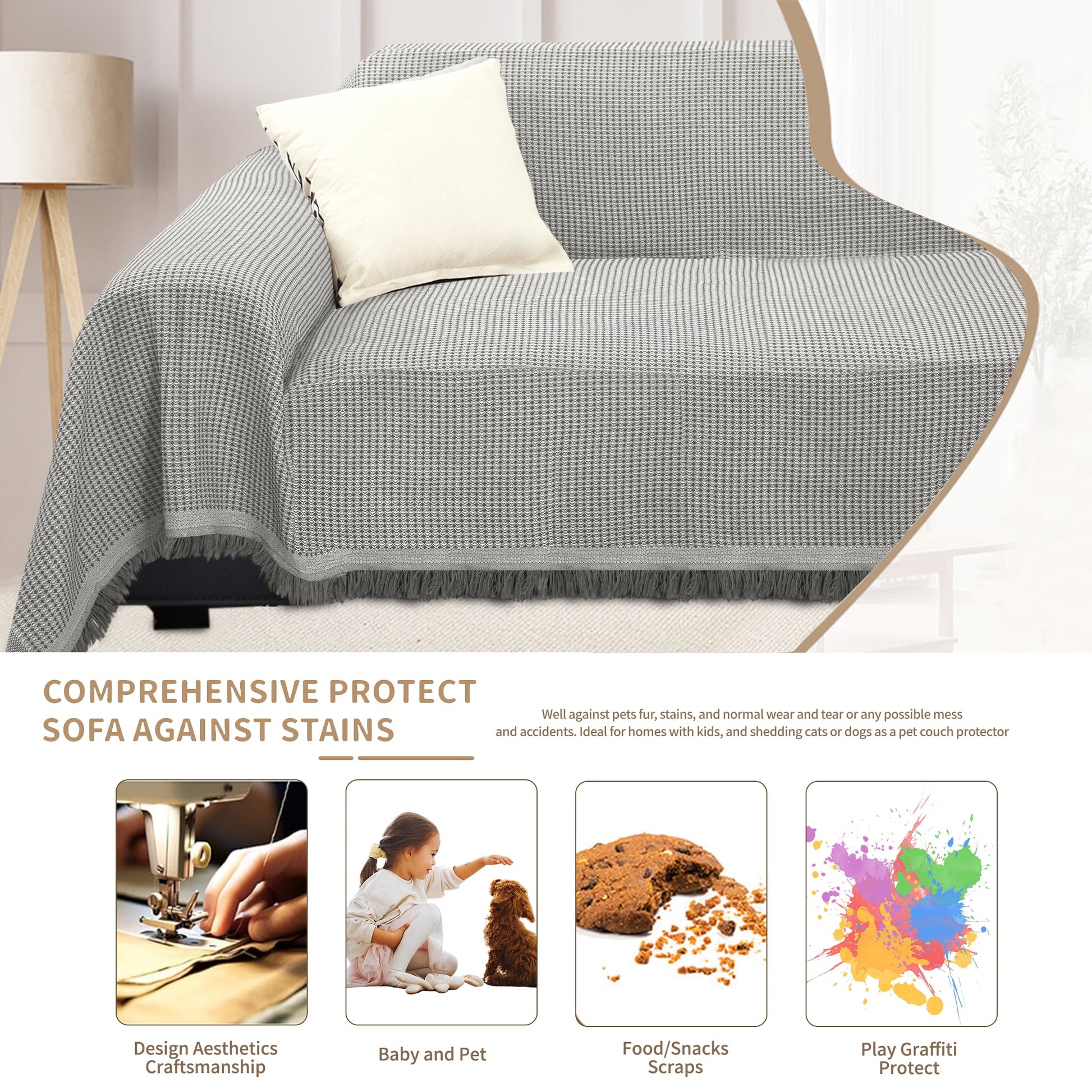 HDCAXKJ Washable L Shape Sofa Covers Reversible Sectional Couch Covers Corner Sofa Slipcovers Blankets Sofa Cover for Living Room Home Decor,91"x252",Gray