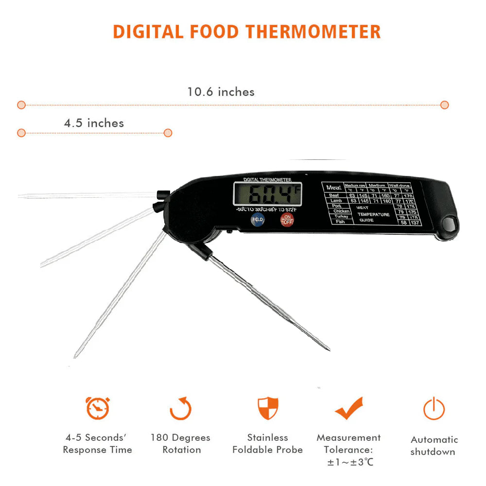 LINKPAL Instant Read Meat Thermometer for Grill and Cooking, Best Waterproof Ultra Fast Thermometer with Backlight & Calibration. Digital Food Probe for Kitchen, Outdoor Grilling and BBQ