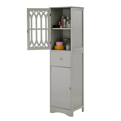 DEALTOPS Modern Bathroom Cabinet with Drawer and 2 Cabinets, Slim Freestanding Storage Cabinet with adjustable shelf for Bathroom - Gray