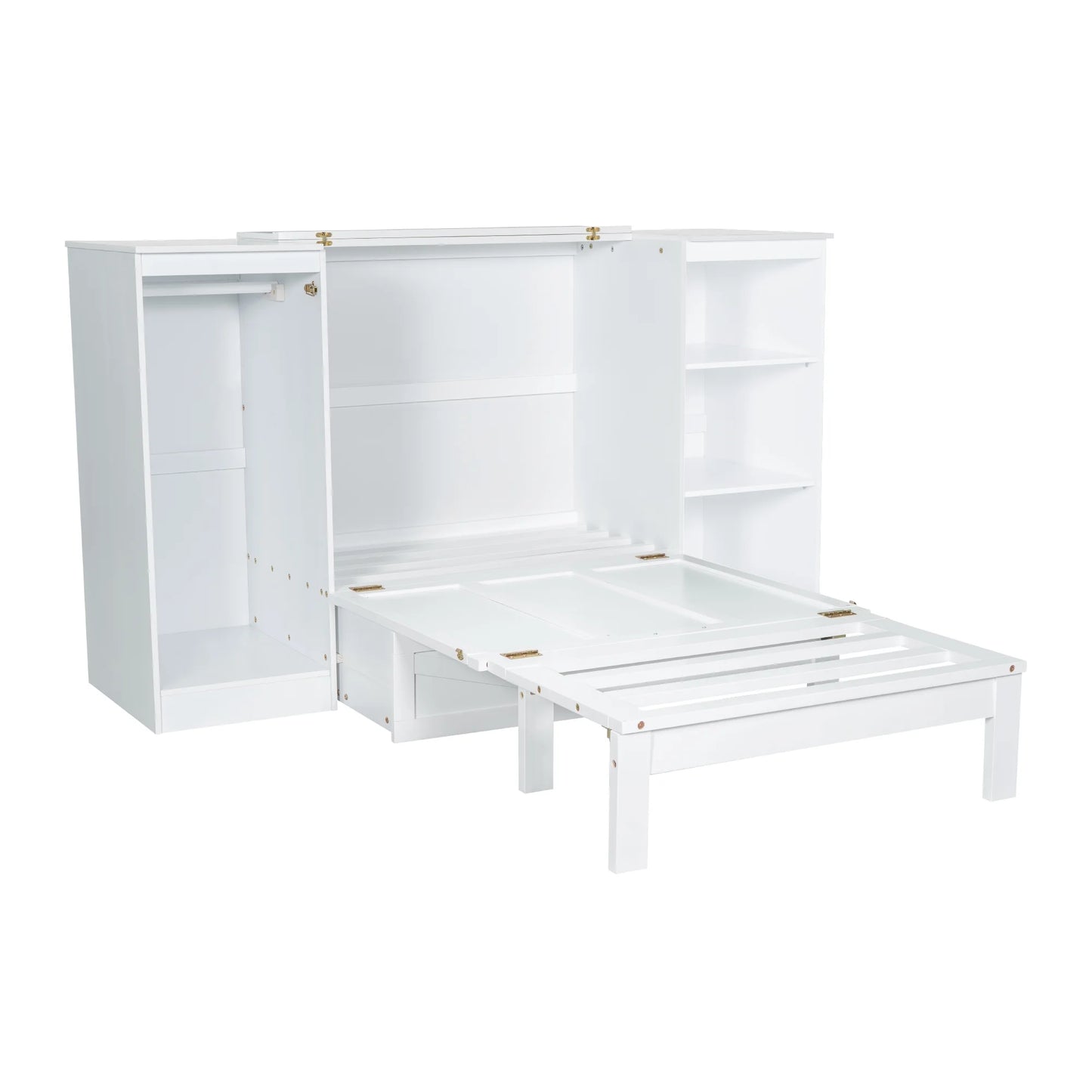 Euroco Wood Twin Size Murphy Bed with Wardrobe and Shelves for Kids Teens Living Room