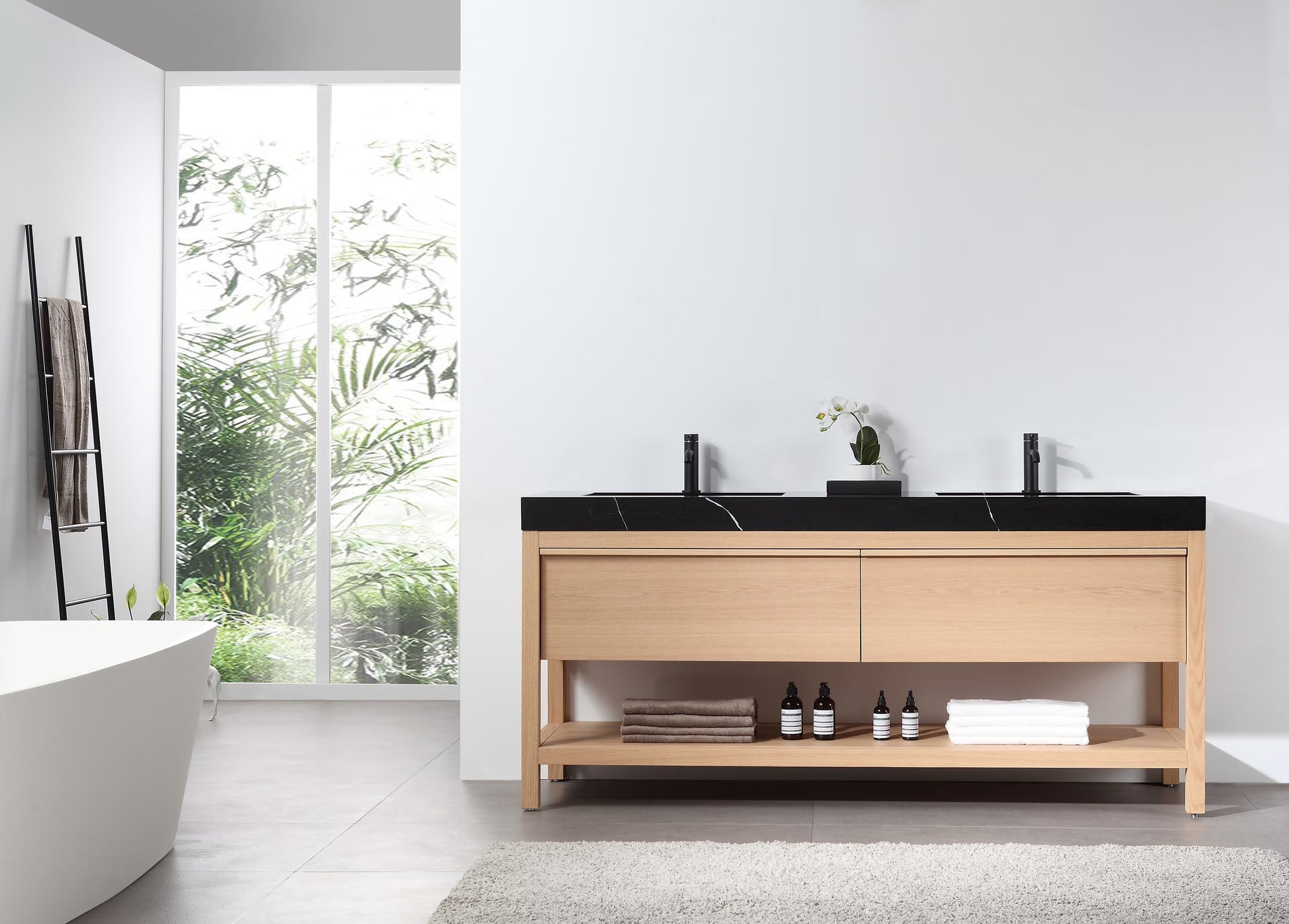 Bibury 72" Whitewash Oak Freestanding Bathroom Vanity