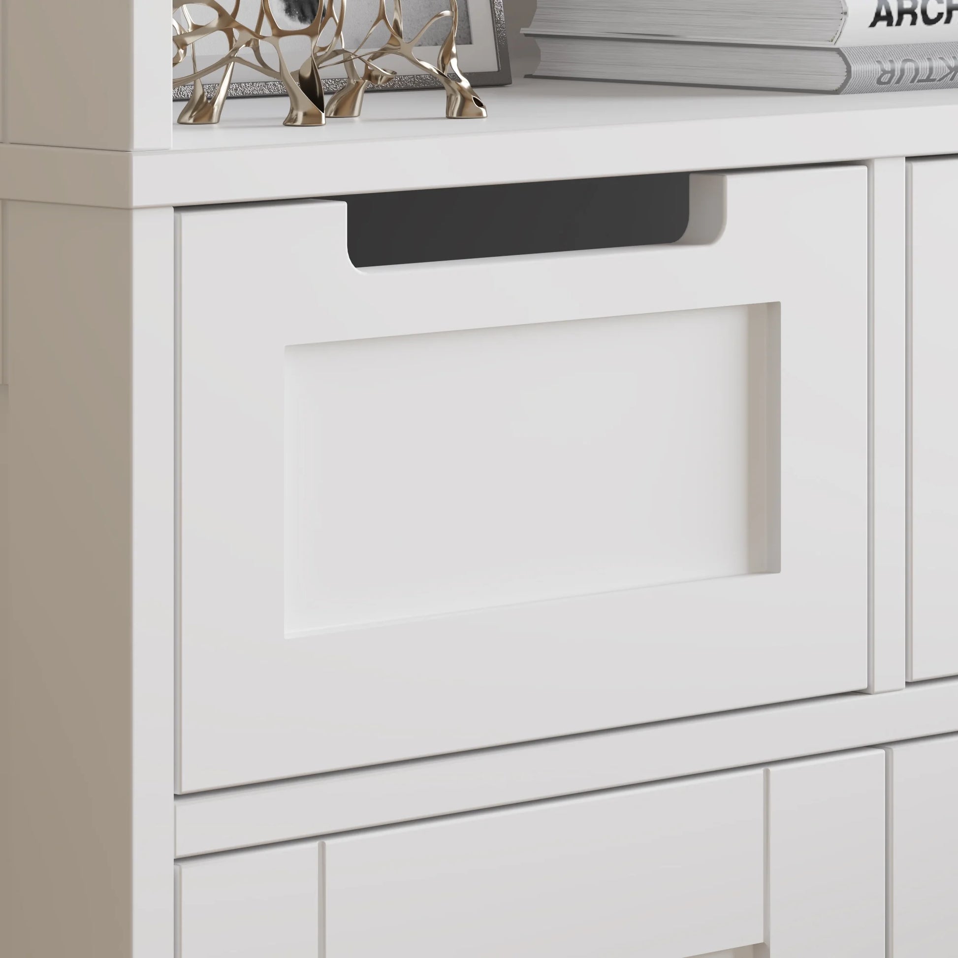 UBesGoo Tall Bathroom Cabinet Storage with 4 Doors & 2 Drawers, Wooden Kitchen Hutch, Large Display Cabinet, White