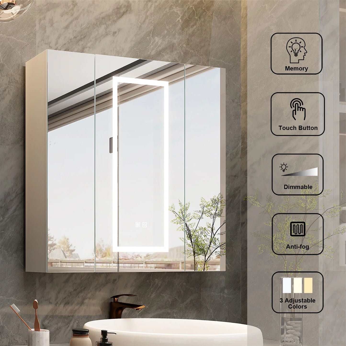 Led Medicine Cabinets for Bathroom with Mirror Lighted Mirror Cabinet with Defogger Surface Mount Bathroom Vanity Medicine Cabinet with Storage 23.7X 25.6Inch