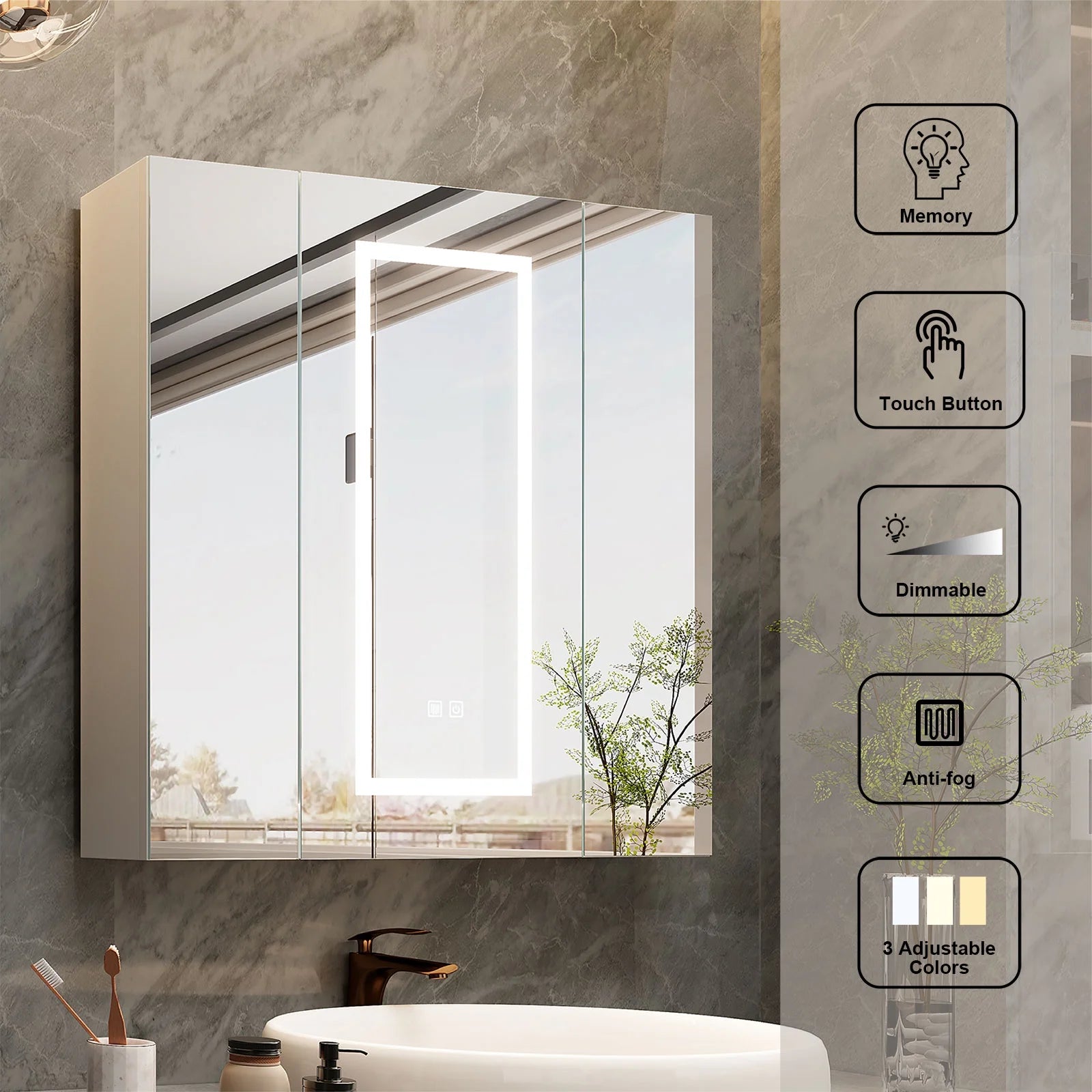 Led Medicine Cabinets for Bathroom with Mirror Lighted Mirror Cabinet with Defogger Surface Mount Bathroom Vanity Medicine Cabinet with Storage 23.7X 25.6Inch