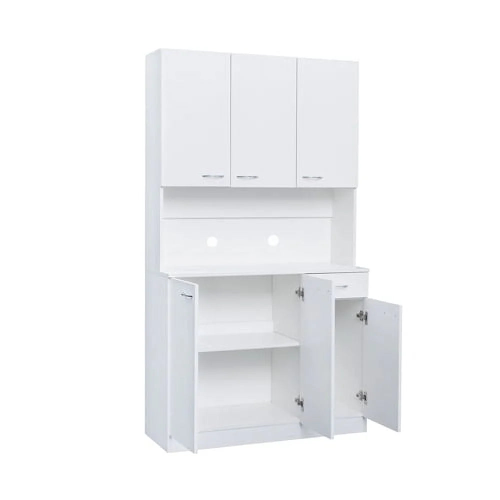 71" Tall Kitchen Storage Cabinet, Freestanding Kitchen Pantry Cabinet Cupboard with 6 Doors, 1 Open Shelf and 1 Drawer, Wood Storage Wardrobe, Organization Cabinet for Bedroom Kitchen Living Room