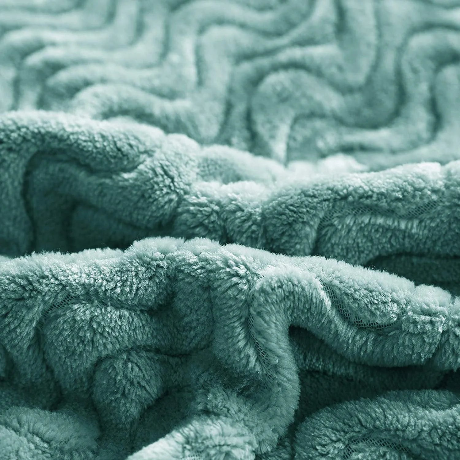 Exclusivo Mezcla King Size Jacquard Weave Wave Pattern Flannel Fleece Velvet Plush Bed Blanket as Bedspread/Coverlet/Bed Cover (90" x 104", Celadon) - Soft, Lightweight, Warm and Cozy