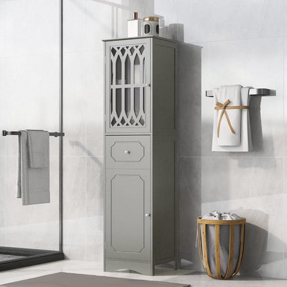 Royard Oaktree Tall Bathroom Cabinet with Drawer and Doors Freestanding Storage Cabinet with Hutch Modern Narrow Kitchen Pantry Sideboard Cabinets for Living Room Bedroom Office, White