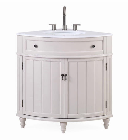 Tennant Brand 24" Navy Blue Corner Bathroom Vanity with White Quartz Top