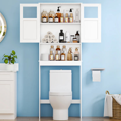 Ktaxon Over the Toilet Bathroom Storage Cabinet with 2 Doors & 3 Storage Shelves Space Saver, White
