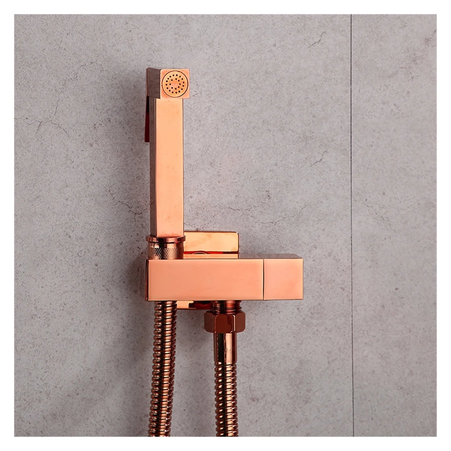 Hand Held Bidet Sprayer Douche Toilet Kit Bidet Faucet Rose Gold Square Shattaf Shower Head Copper Valve Set Jet Bidet Faucet