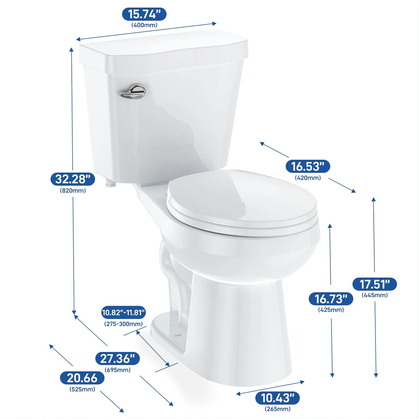 Pinypikaka Two-Piece Toilet with Toilet Seat and Wax Ring, Round Toilets for Bathrooms, 1.28 Siphonic Flush Toilet Cotton White 17", Toilet Seat Included