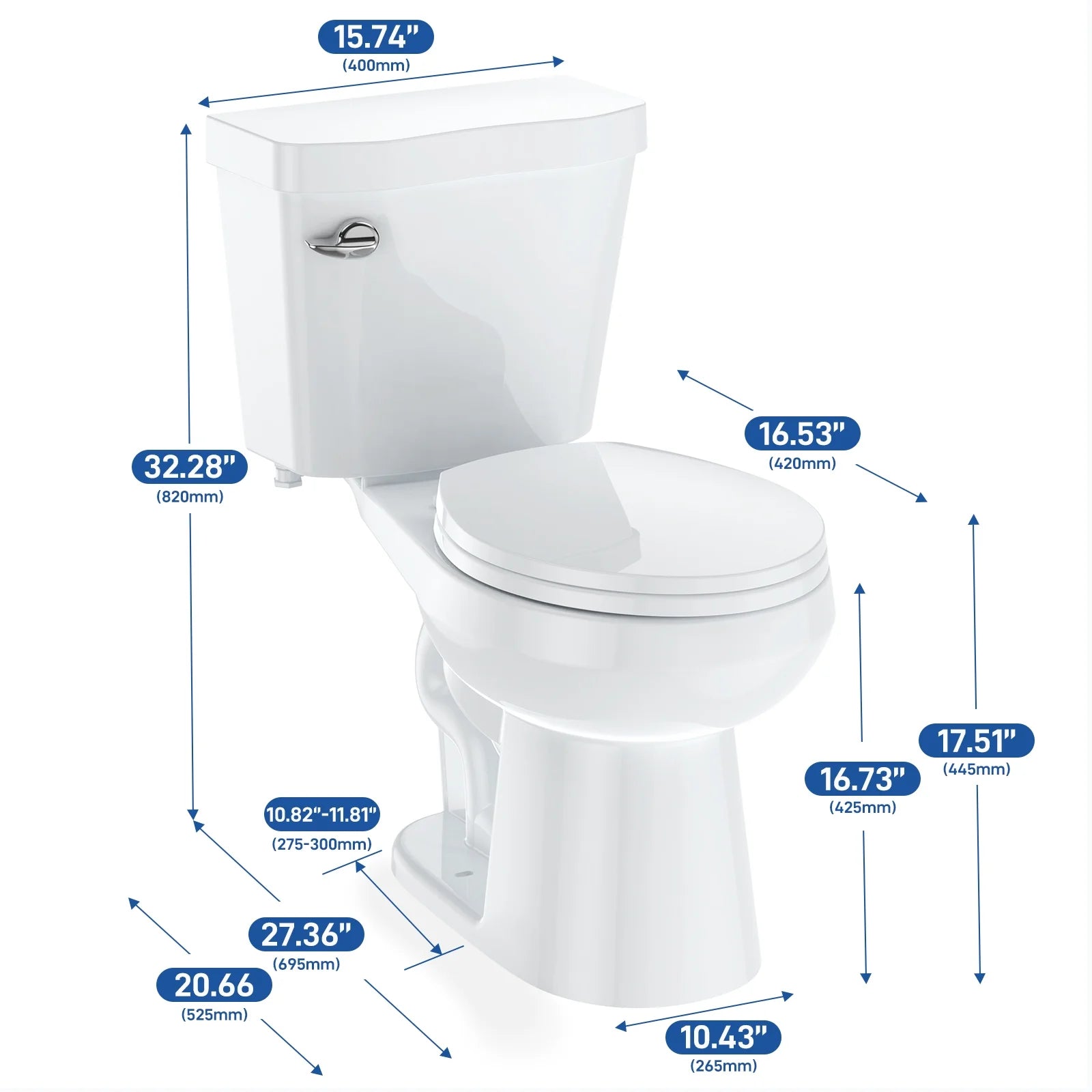 Pinypikaka Two-Piece Toilet with Toilet Seat and Wax Ring, Round Toilets for Bathrooms, 1.28 Siphonic Flush Toilet Cotton White 17", Toilet Seat Included