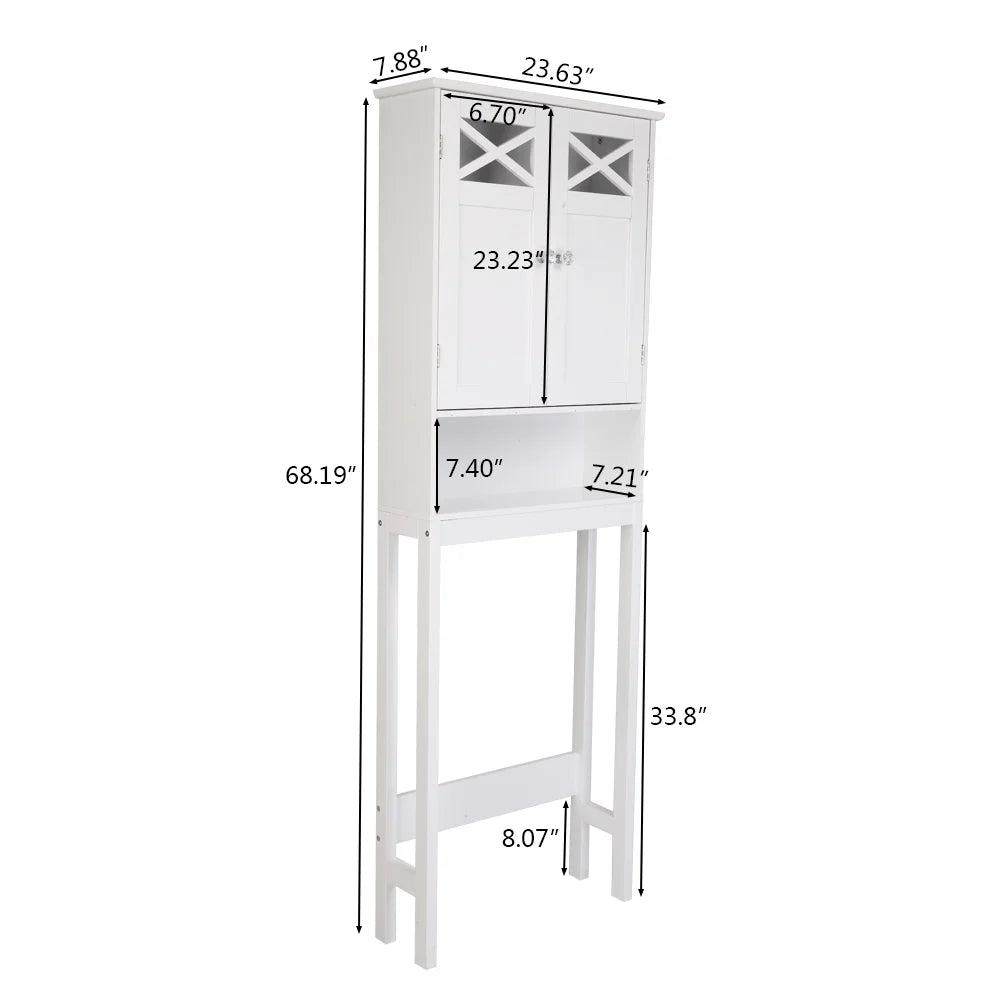 Ktaxon Over the Toilet Storage, Bathroom Storage Cabinet Organizer with Adjustable Shelf Double Doors, White
